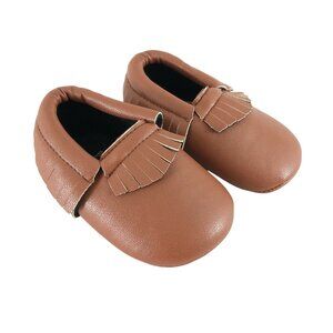 Baby Girls Moccasin Shoes Faux Leather Soft Sole Brown Fringe Size 2 6-12 Months